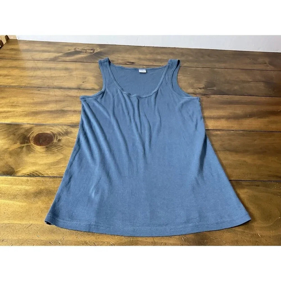 Peruvian Connection Tank Top Women Large Blue Pima Cotton Stretch Tunic Longline - Picture 1 of 7